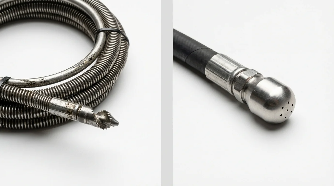 Drain snake cable and hydro jetting nozzle used for drain cleaning in South Hill, VA