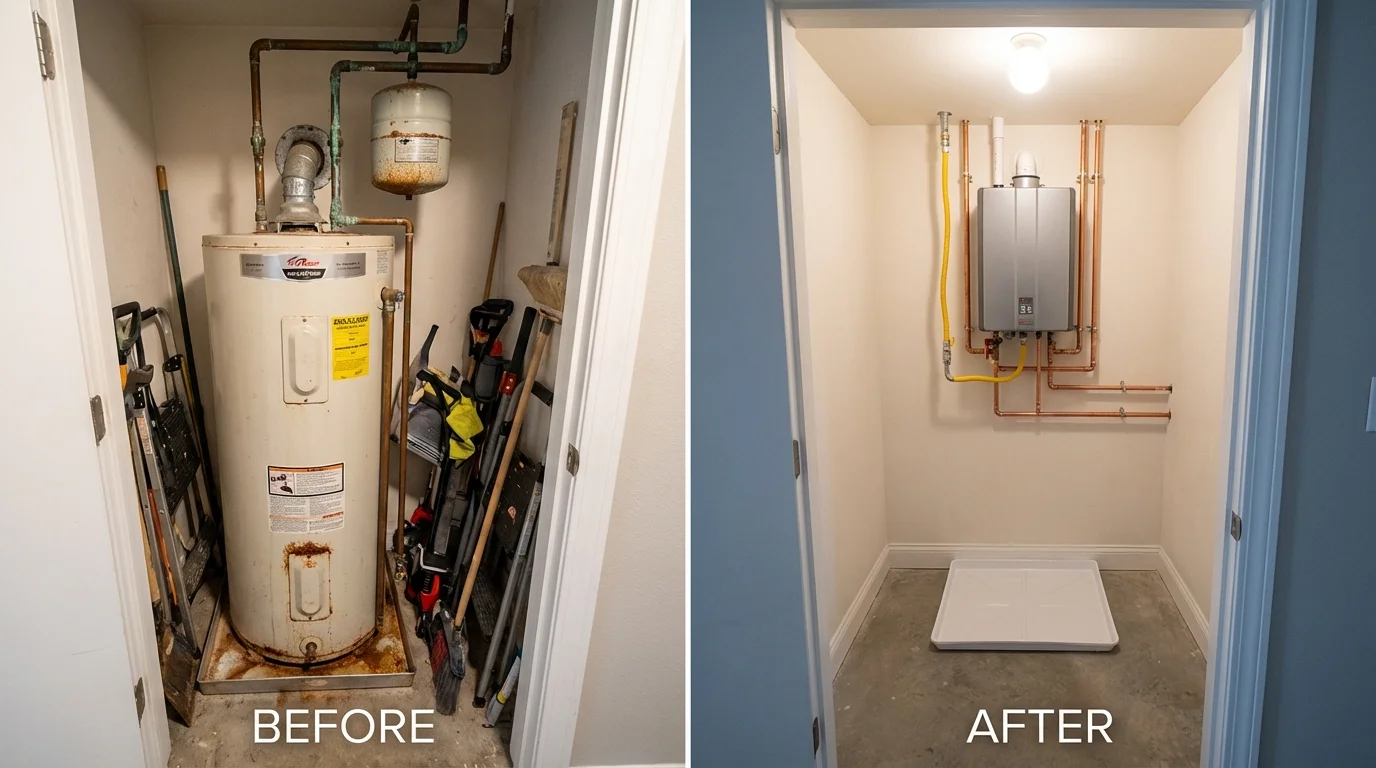 Tank water heater versus wall-mounted tankless unit comparison for South Hill, VA homeowners